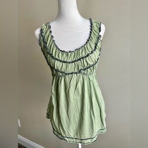 Babydoll Green Blue Cottagecore Ruffle Sleeveless Blouse Max Studio XS